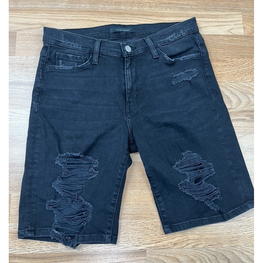 Flying Monkey Dark Black Denim Jean Shorts Distressed Women's‎ Size 28